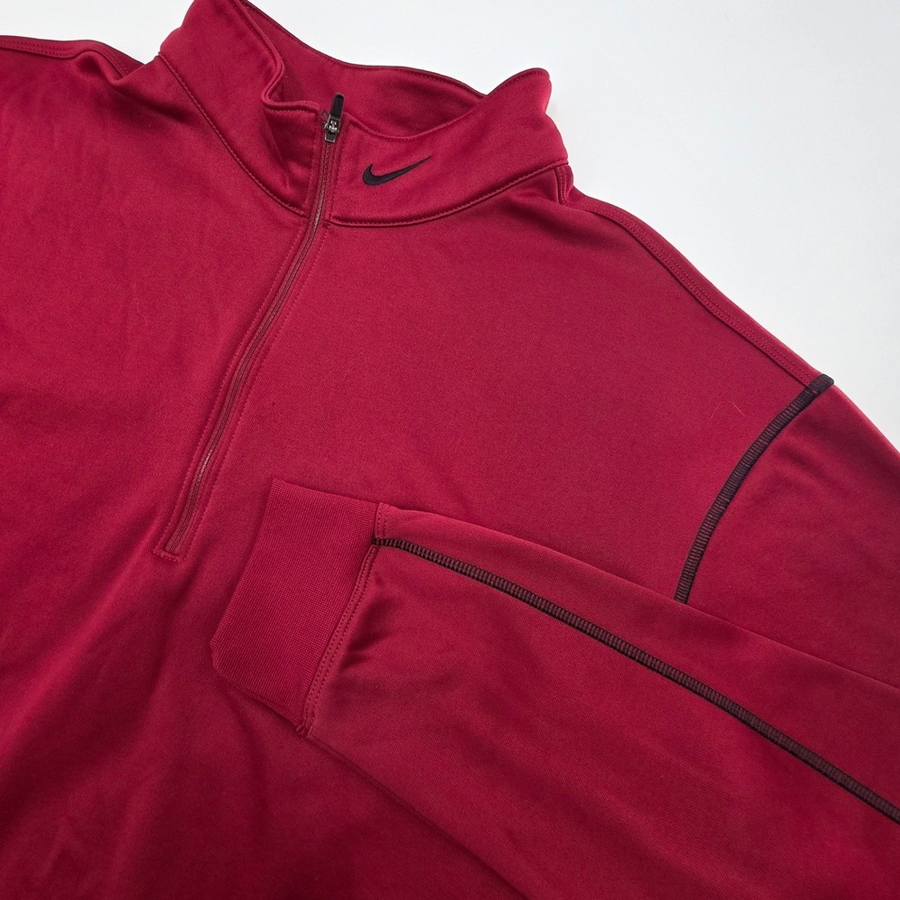 NIKE GOLF THERMA FIT 1/4 ZIP SWEATSHIRT MENS XL RED BLACK FLEECE EMBROIDED